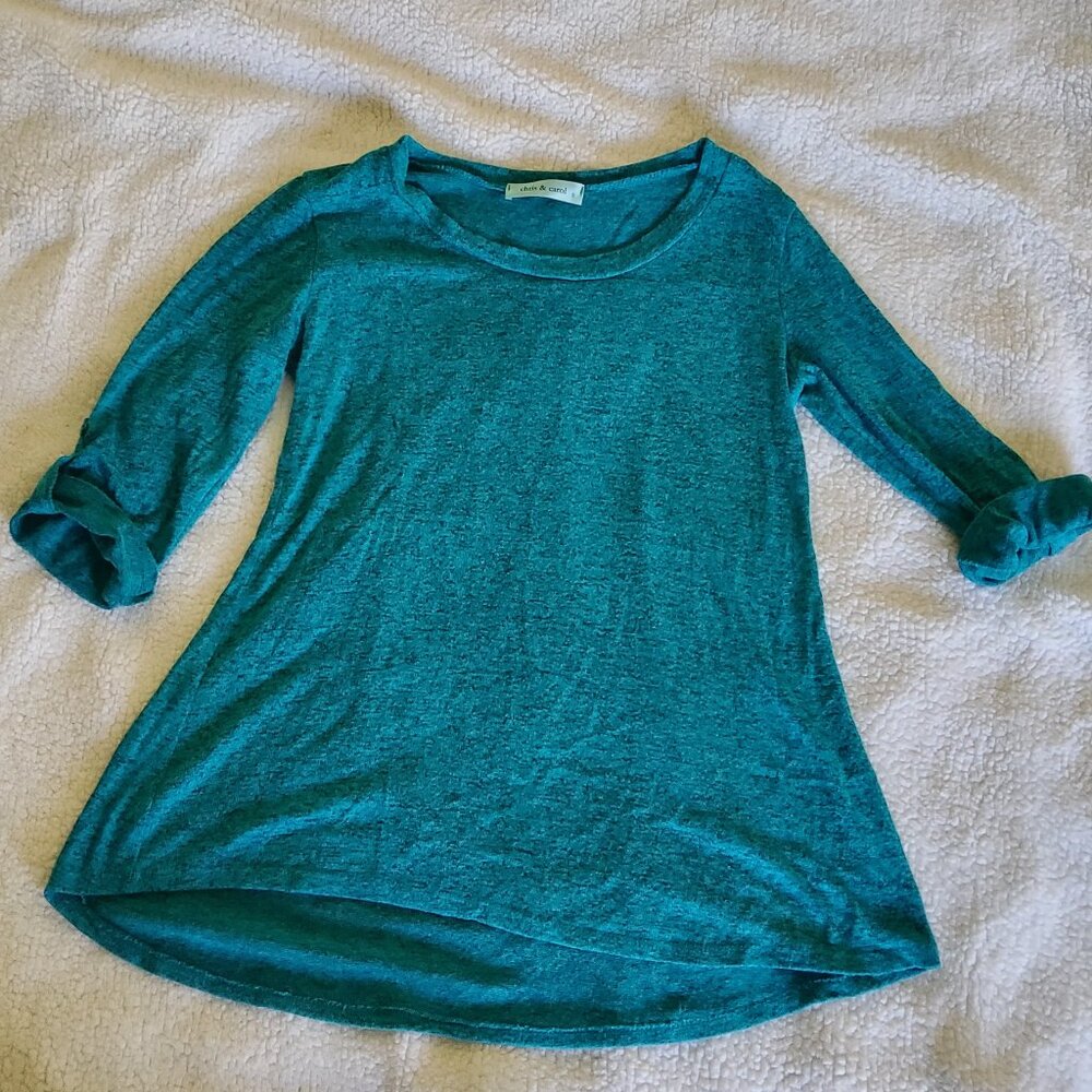 Chris & Carol  Teal Green 3/4 Sleeve Tunic Top Shirt Size Small